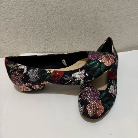 Alex Marie Bevier Elegant Rhinestone Floral Low Block Heel Shoes - Picture 1 of 12